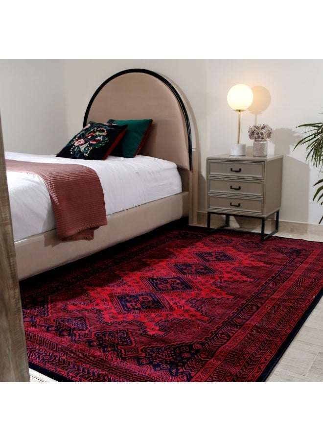 سجادتي سجادة خان محمدي التراثية الأفغانية الفاخرة للمجالس والصالون وديكور المنزل مقاس 160 × 230 سم، باللون الأحمر - Image 1